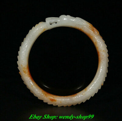 Rare Old Chinese Dynasty Natural Hetian Jade Carved Dragon Scale Bracelet Bangle