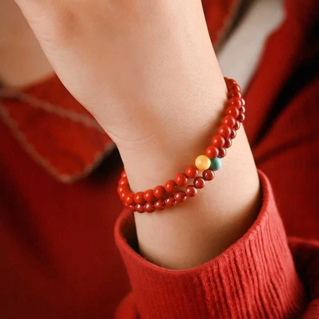 6MM Natural Cinnabar Baltic Amber Turquoise Bracelet Seven Chakras Yoga Calming