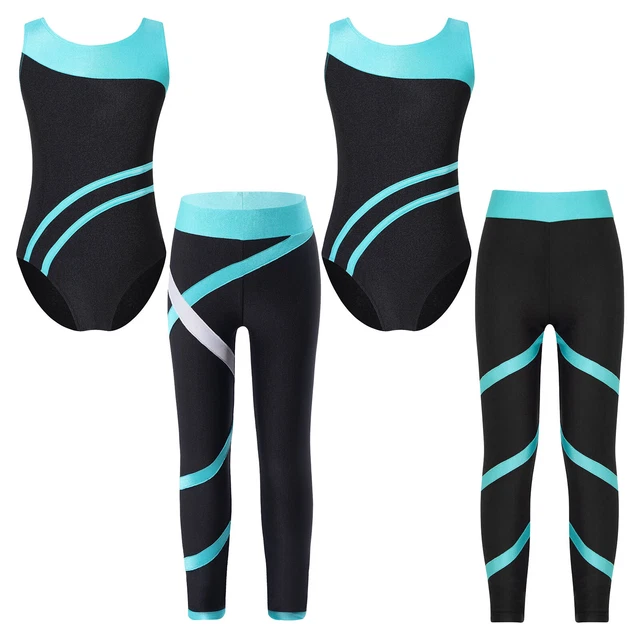 Kids Girls Gymnastics Dancing Ballet Dancewear Contrast Color Athletic Bodysuit