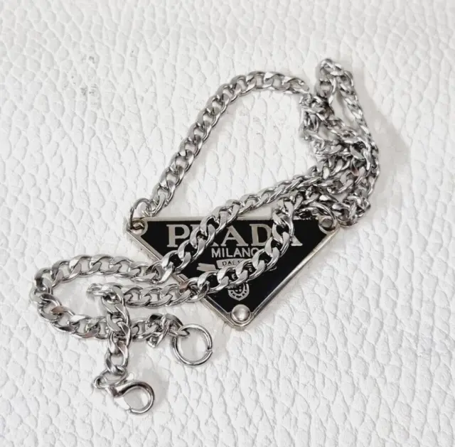 Collana PRADA colore nero E argento Reworked Prada Necklace IN ACCIAIO