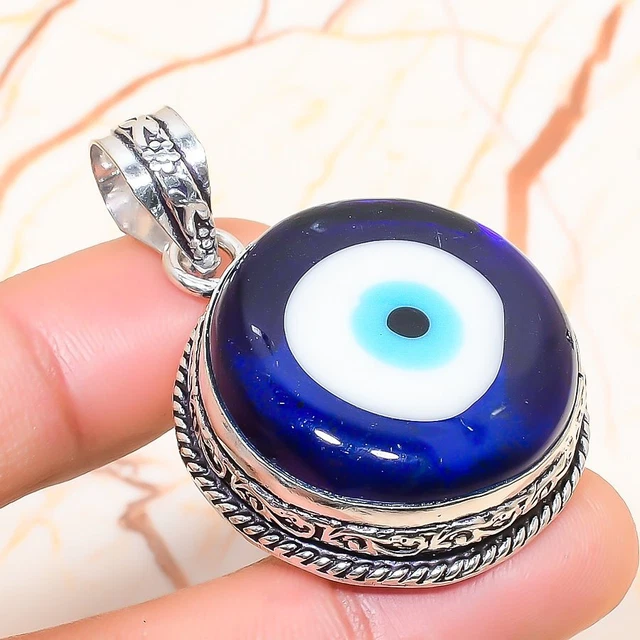 Blue Evil Eye Gemstone Handmade Gift Jewelry Pendant 1.77" N744