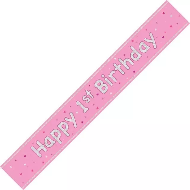 1st BIRTHDAY BANNER PARTY DECORATION - Age 1 first -  PINK Girl FAST DISPATCH