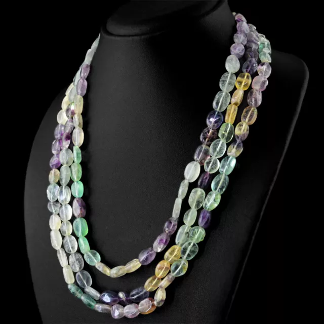 Exclusive 3 Strand 615.00 Cts Natural Multicolor Fluorite Beads Necklace (RS)