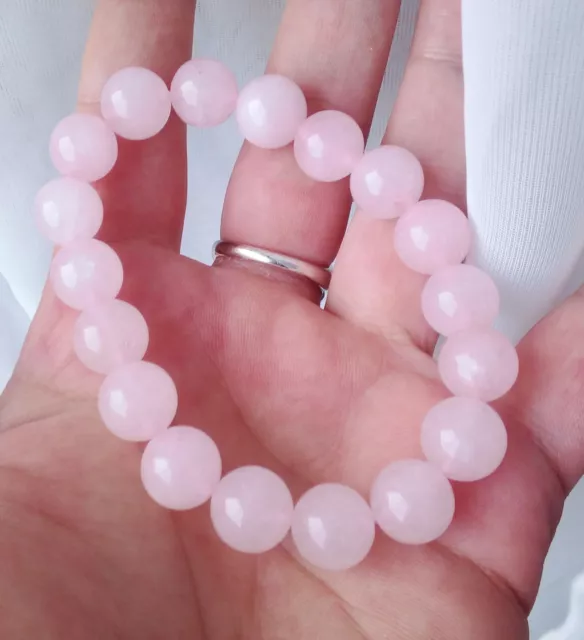 bracelet élastique unique 18cm perles rondes de 10mm en quartz rose naturel
