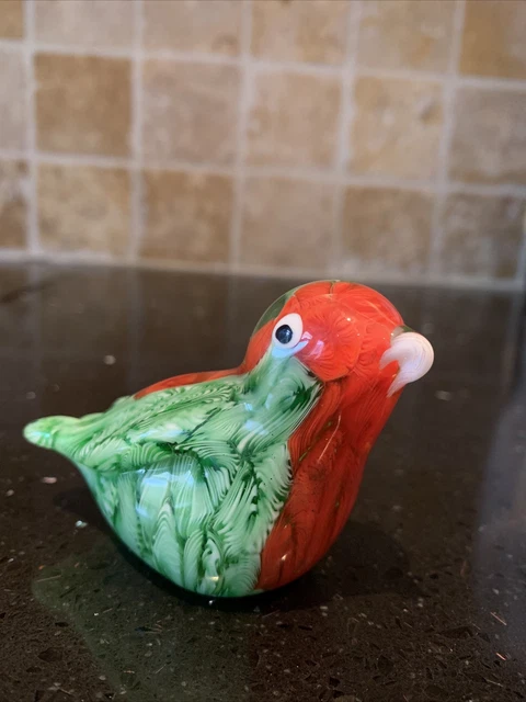 Art Glass Red & Green Mix Bird Wren Robin Shaped Figurine Ornament Paperweight
