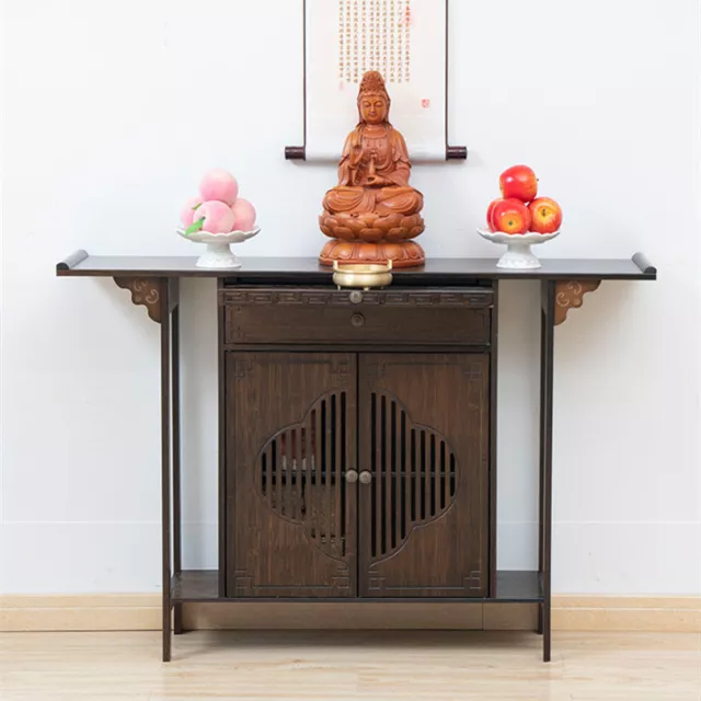 Bamboo Console Table Chinese Style Porch Table w/ Cabinet Hallway Long Table