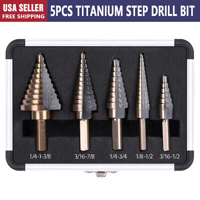 HSS 5PCS Cobalt Hole Large Metal Step Drill Bit Set Titanium Cutter Cone 50 Size