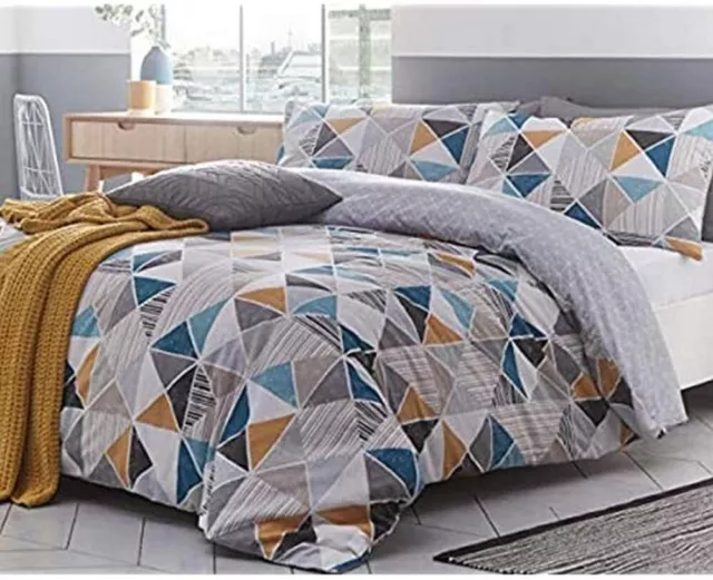 Creative Cloth Harlequin Geometric Triangle Duvet Cover Set Blue Yellow King 5FT