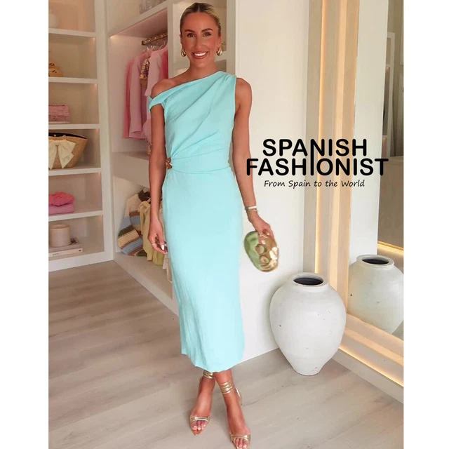 ZARA WOMAN NWT SS25 Turquoise ASYMMETRIC MIDI DRESS WITH