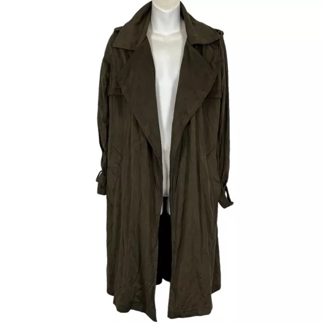 Zara Basic Outerwear Women's Olive Green Trench Coat Jacket Soft Faux Suede  XS