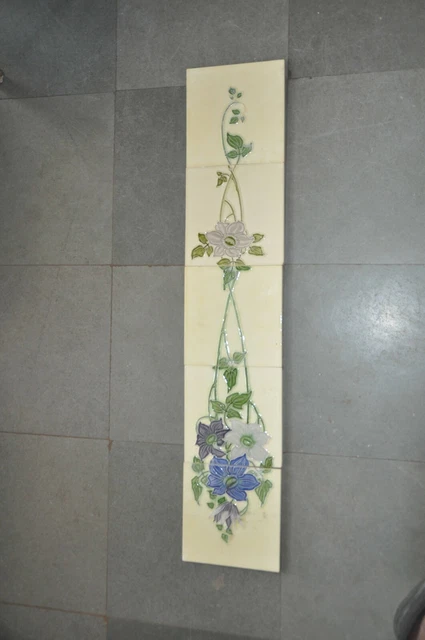 5 Pc Vintage Flower Vine NTK Butterfly Mark Embossed Ceramic Tiles Set, Japan