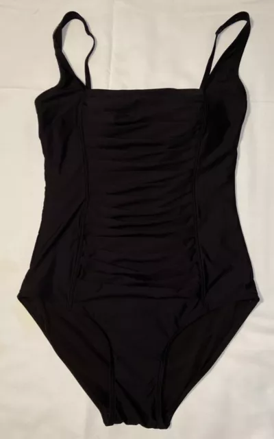 Calvin Klein Black One Piece Swimsuit Ruched Fr Ctr Panel Women’s Swimwear Sz 12