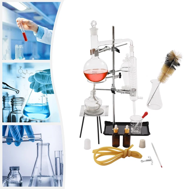 Lab Essential Oil Distillation Apparatus 500ml Water Purifier Glassware Tool New