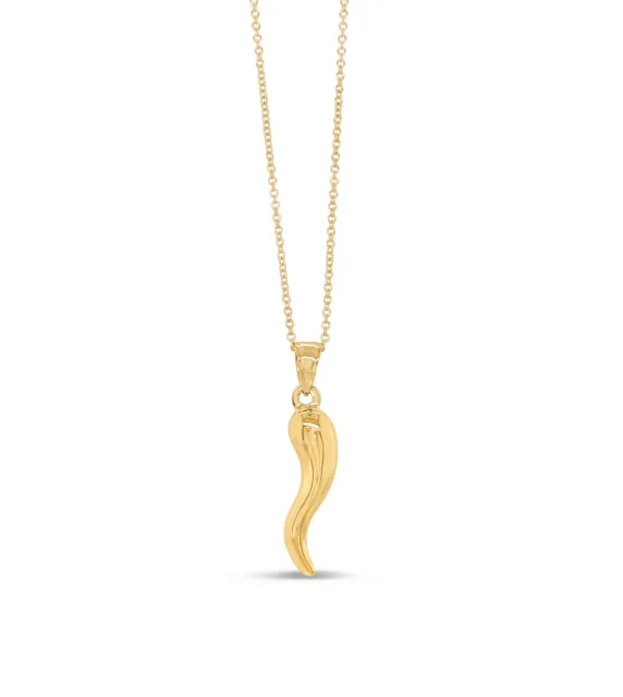 Olive & Chain 14k Gold Italian Horn Cornicello Charm Pendant Necklace
