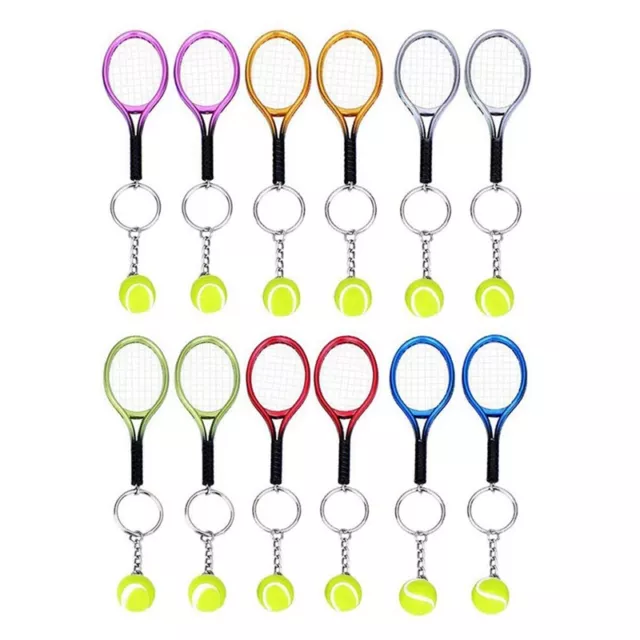 12Pcs  Tennis Racket Keychain Key , Fashionable Tennis Ball Split  Keychain8928