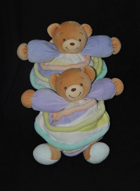 Lot 2 peluche doudou ours brun boule KALOO candy spirale bras violet 25 cm