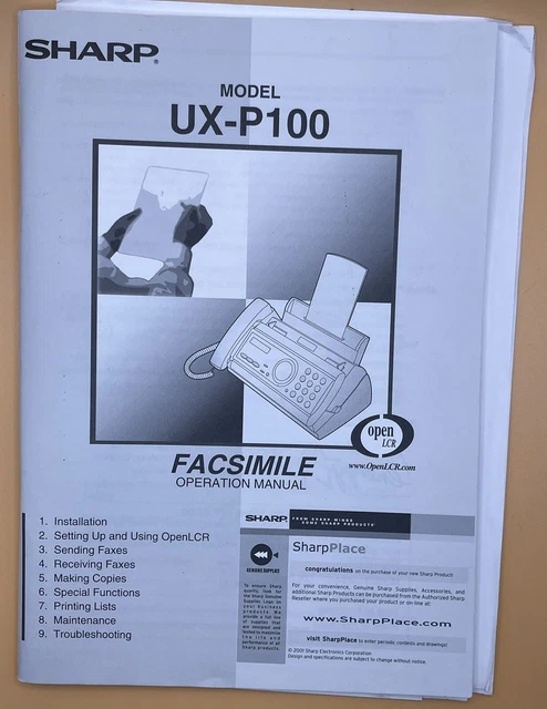 SHARP UX-P100 facsimile Operations Manual