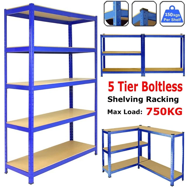Scaffali da garage 5 livelli scaffalature resistenti scaffalature senza bulloni unità di stoccaggio Regno Unito