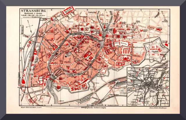 alter Stadtplan-Lithographie +STRASSBURG+ 1895 +Strasbourg, Deutsch-Franz. Krieg