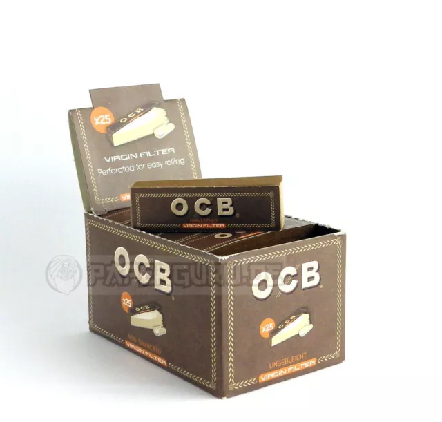 1 Box (25x) OCB Filter Tips Virgin Slim Perforiert Ungebleicht Unbleached