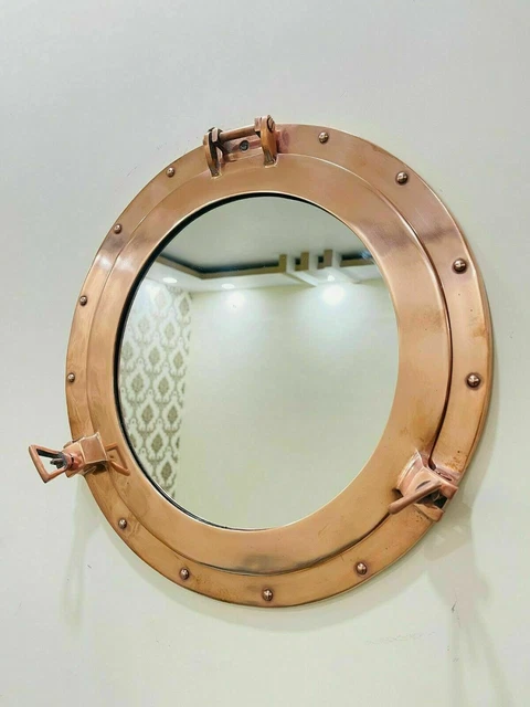 Náutico 17" Aluminio Cobre Antigüedad Hermoso Ventana Nave Portilla Espejo Décor
