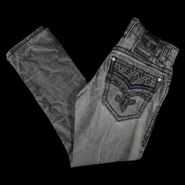Rock Revival Jeans Mens 40x33 Black Charcoal Wash Steven Straight Denim  Flap | eBay