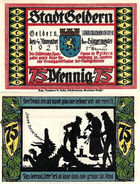 Notgeld Schein 75 Pfennig 1921 Geldern (Rhl / NW) Stadt Grabowski 416.1