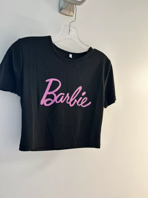 BARBIE WHITE CROP Top Shirt- Womens Barbie Hot Pink with Heart Crop Tee  $14.99 - PicClick