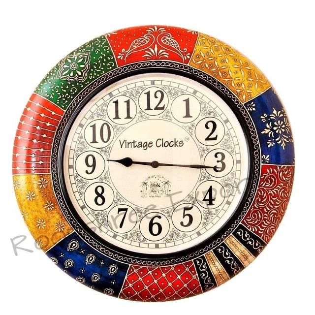 Vintage Clock Wooden Hand-Painted Large Wall Hanging Clock Home Decor Timer