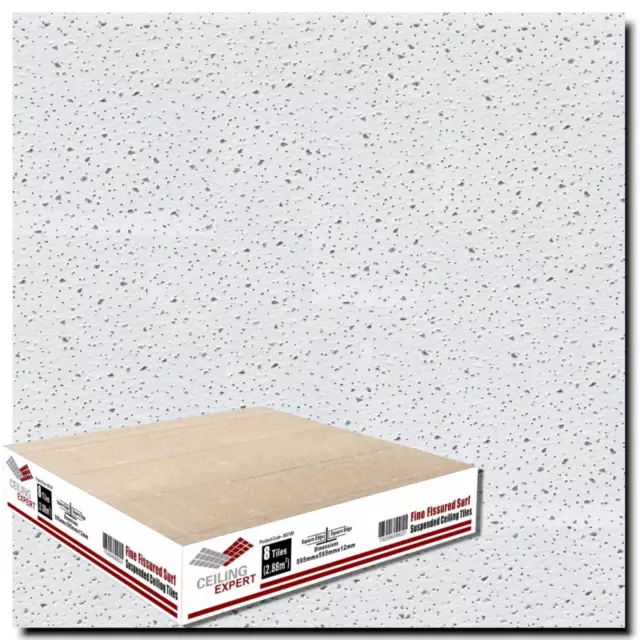 SUSPENDED CEILING TILES ND Fissured 595 x 595mm 8 Tiles Acoustic Fine Fissure