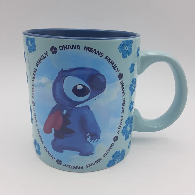 DISNEY LILO & Stitch Ohana Means Family 20 oz Coffee Mug Cup Blue