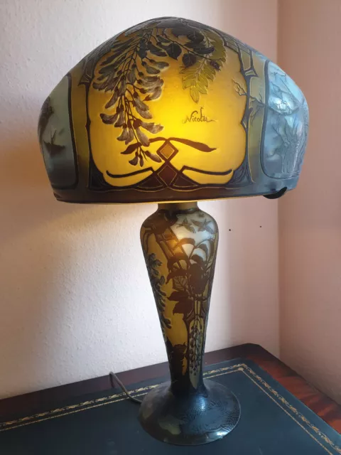 Art Nouveau-Jugendstil Tischlampe,Unikat,Schwalben-Motiv,