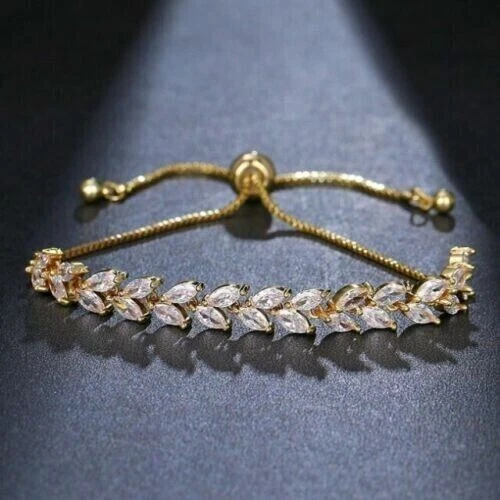 Marquise Cut Lab Created Diamond Women's Bolo Bracelet 14K Yellow Gold Plated
