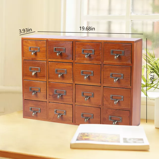 Wood Apothecary Medicine Cabinet 16 Drawers Retro Desk Organizer Storage Box