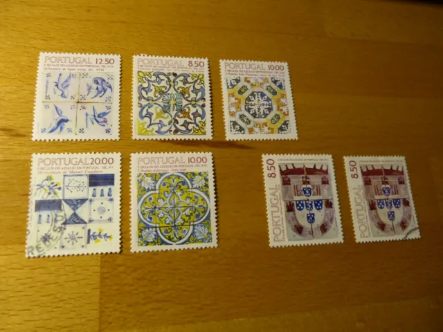 Lot Briefmarken Portugal 1981-85, Fliesen, 5 postfrisch und 2 gest. (M.1517etc.)