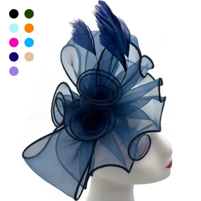 Flower Feather Hair Hat Fascinator Headband Clip Wedding Royal Ascot Formal Race