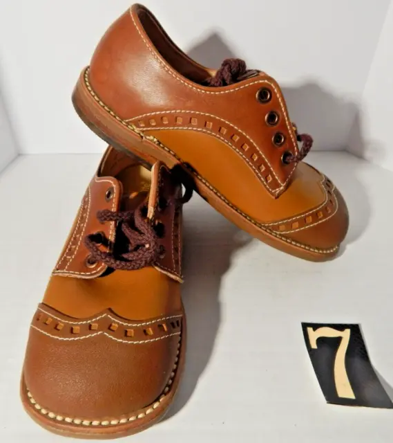 Vintage Stride Rite boys leather shoes size 10D two tone brown "Colt" (#7)