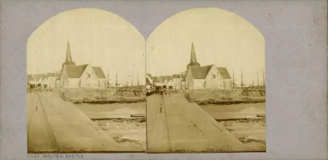 France, Saint-Nazaire, Église du Port, vintage print, ca.1860, stéréo Tirage vin