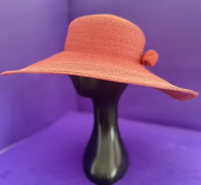 Women's Frank Olive for Saks 5th Avenue Red Wide Brim Straw Hat W/Bow SALE! 2