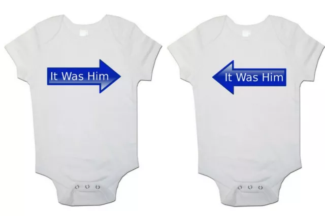Toddler Twins Baby Vest bodysuits "It Was Him" Grow Gift Present (Set Of 2)