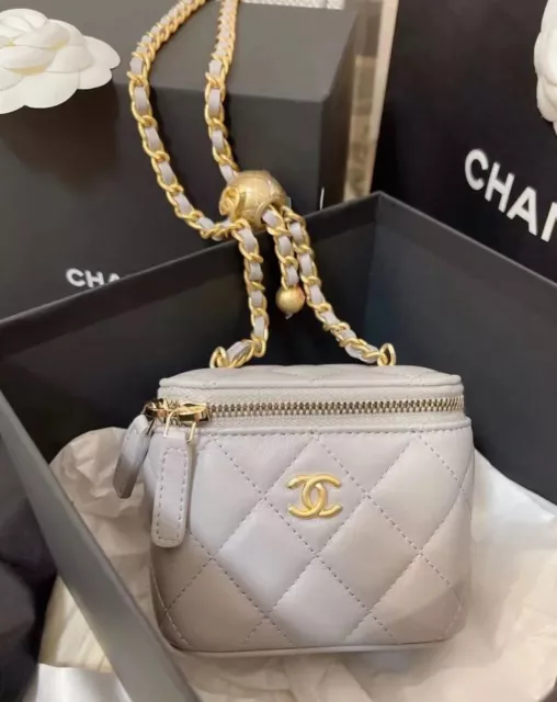 BRAND NEW AUTHENTIC In Box Chanel Vanity Case Mini Chain Bag Grey Golden  Ball $3,300.00 - PicClick