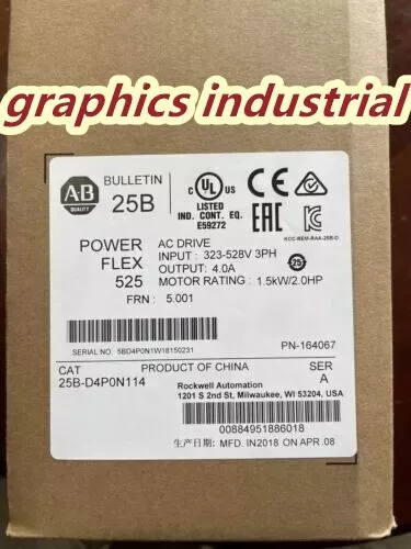 New Allen Bradley 25B-D4P0N114 /A Powerflex 525 AC Drive 2HP Surplus