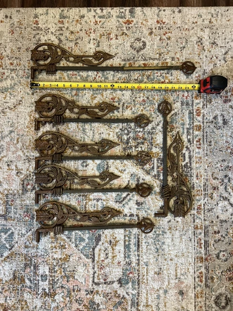 Antique cast iron extendable swing arm curtain rods Art Deco Victorian set of 6
