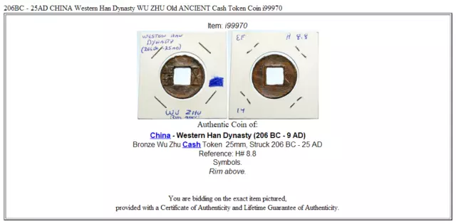 206BC - 25AD CHINA Western Han Dynasty WU ZHU Old ANCIENT Cash Token Coin i99970 3