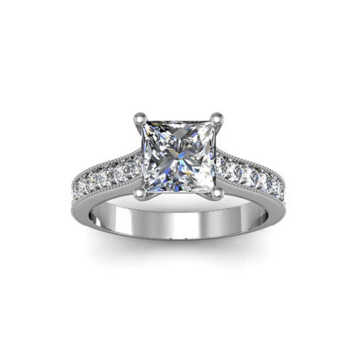 14K Weiss Gold 1.50 Karat Prinzessin Schnitt Labor Erstellt D / VVS1 Diamant Ehe