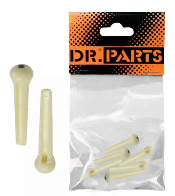 DR. PARTS 6 x Bridge Pins Ivory with Black Dot Acoustic Guitar Set