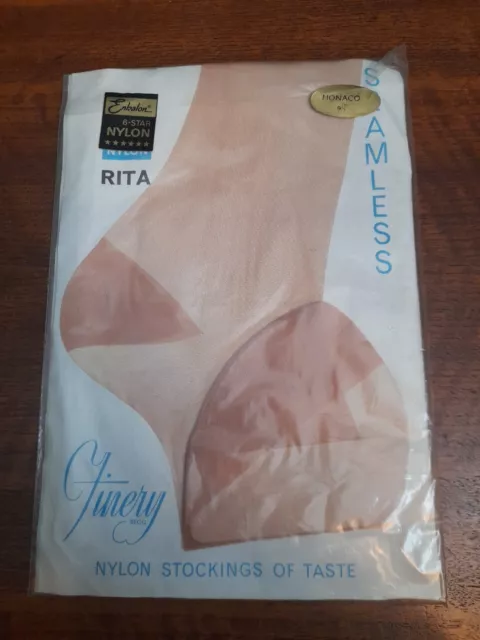 c1960 Finery Reinforced Heel Toe RHT Vintage Stockings SZ 9.5 RITA MONACO