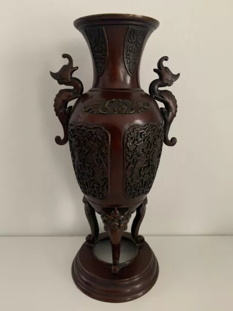 Antik Bronze Censer Räuchergefäß Vase Drache Löwe Japan Meiji