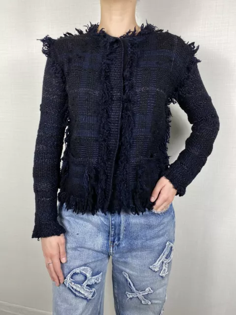 Rare Lanvin Paris Fringed Plaid Blazer Jacket Tweed Decorated Pocket 2