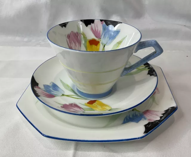 Vintage Paragon F2209 Tulip Pattern Trio Cup Saucer Plate Art Deco Hand Painted